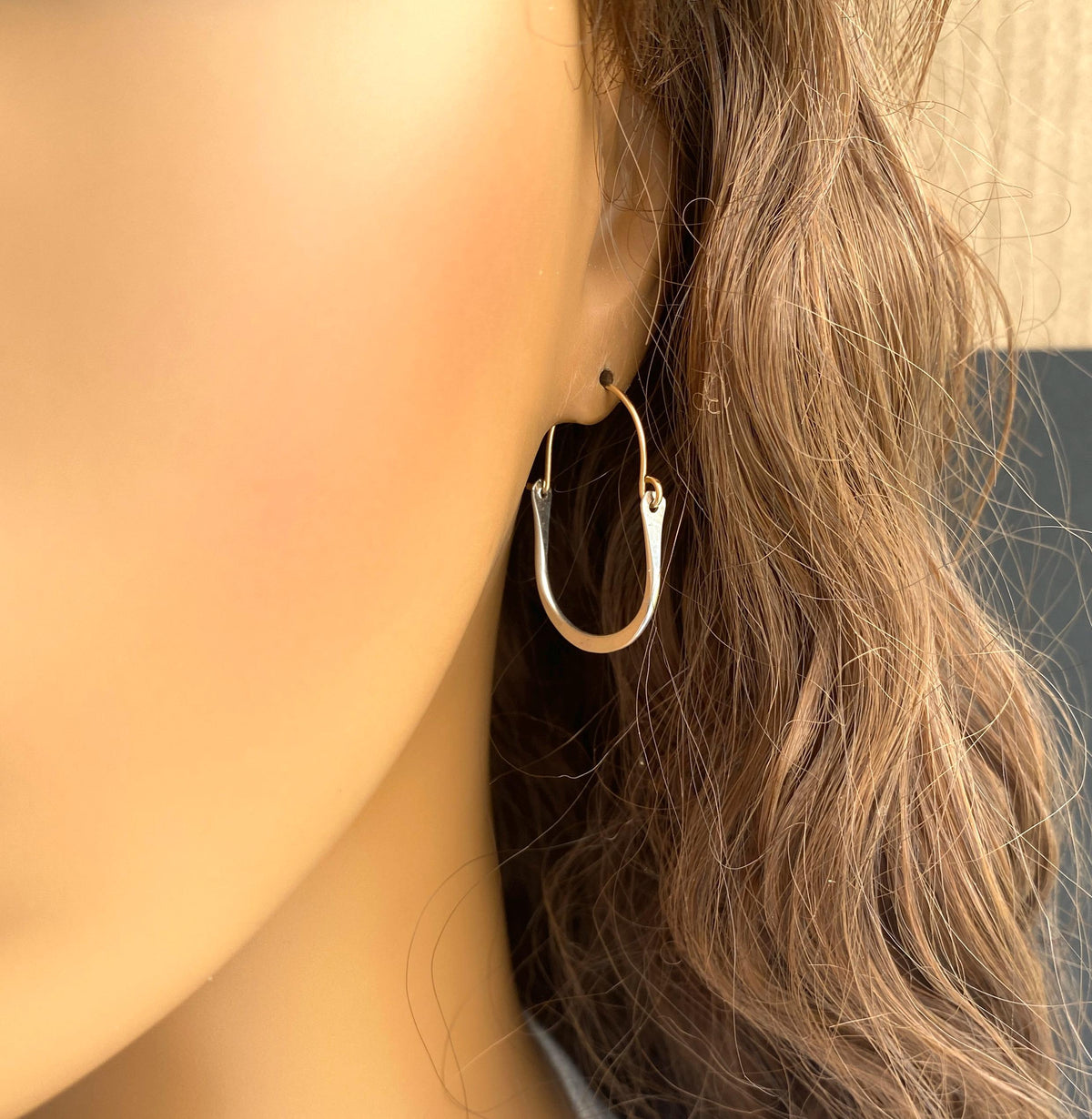 Silver and gold small oval hoop earrings