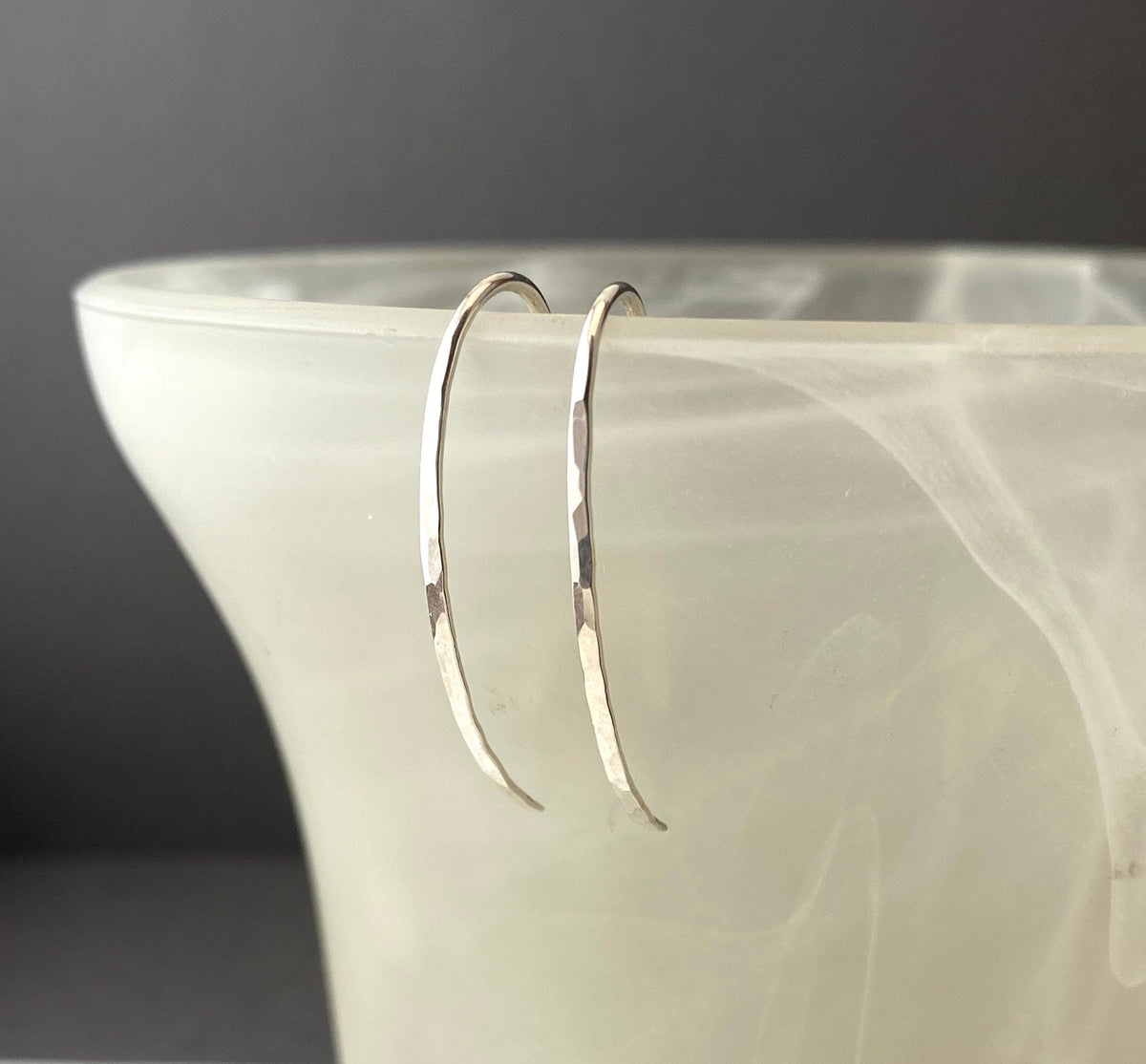 Hammered Oval Minimalist Open Hoop Earrings