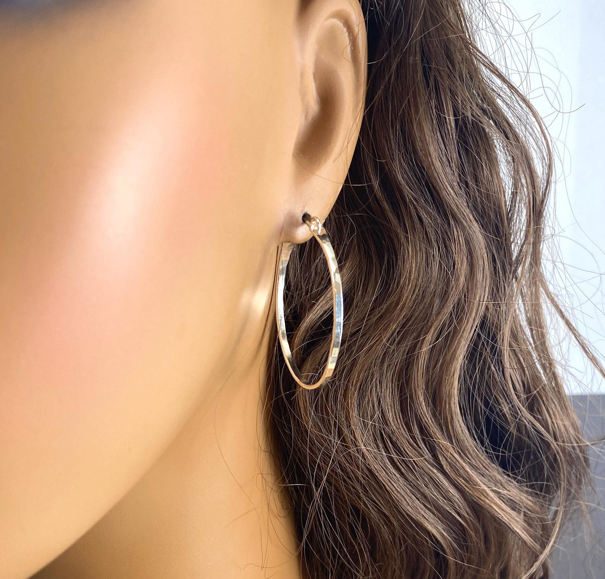 Medium Hammered Sterling Silver Hoop Earrings
