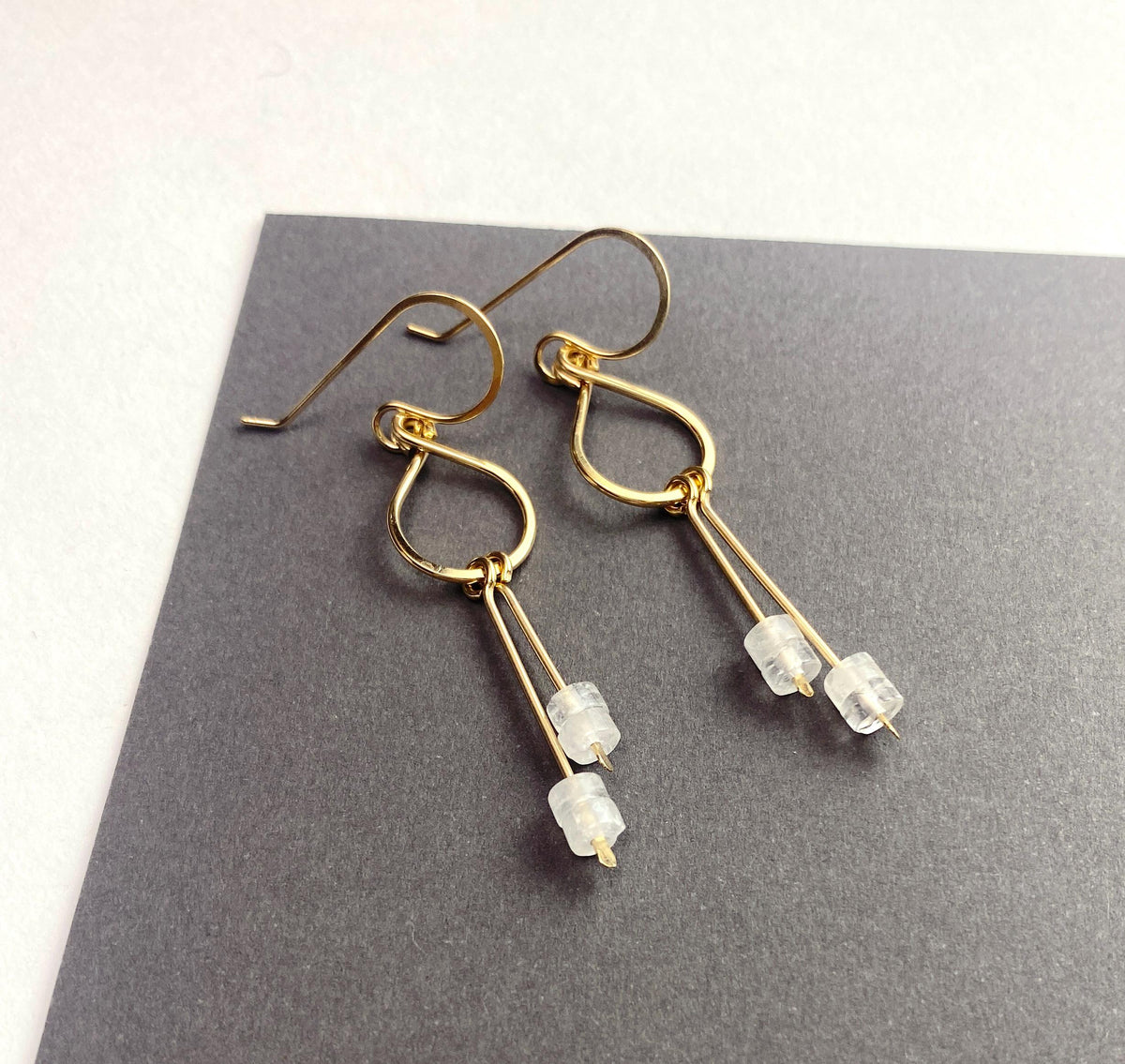 Gold Dangle Quartz Stone Drop Earrings