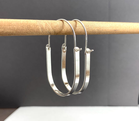 Long Sterling Silver Oblong Oval Hoop Earrings