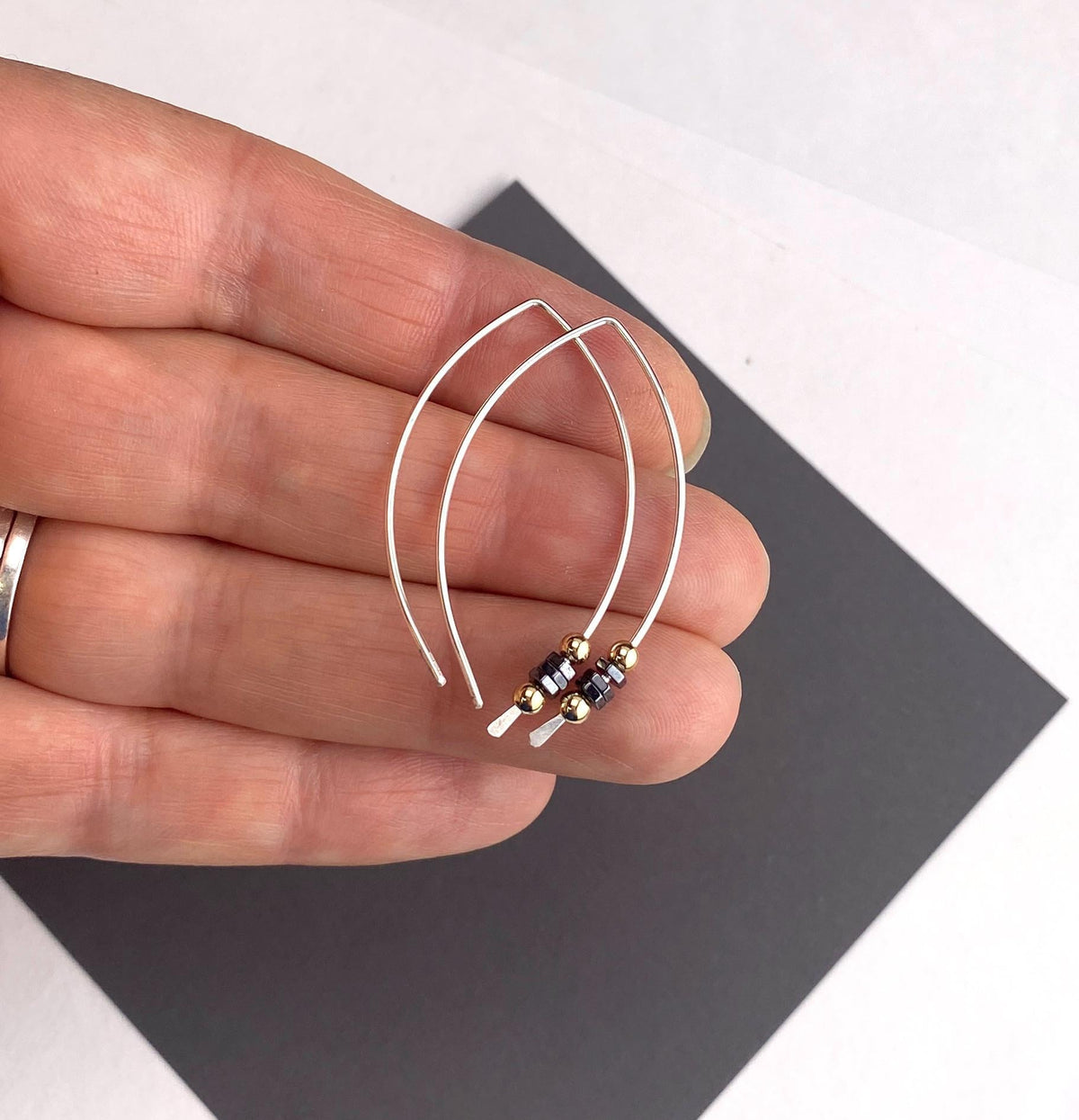 Mixed Metal Open Hoop Wire Threader Earrings