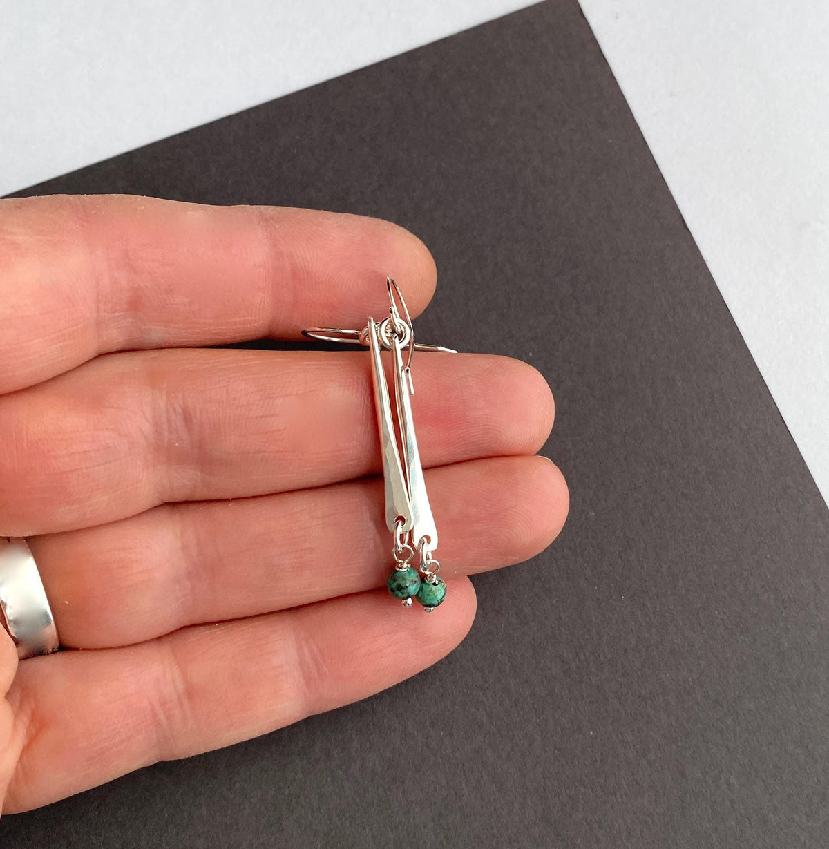 Long Sterling Silver Drop Earrings With African Turquoise