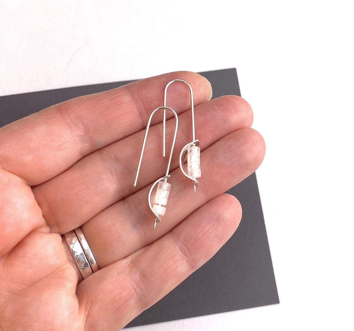 Modern Sterling Silver Quartz Drop Wire Earrings
