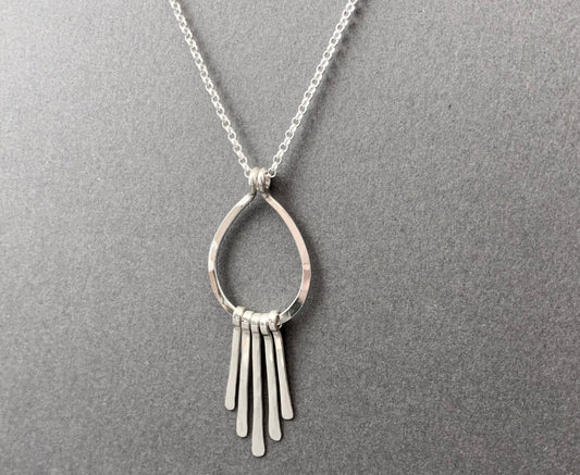 Silver Teardop Metal Fringe Pendant