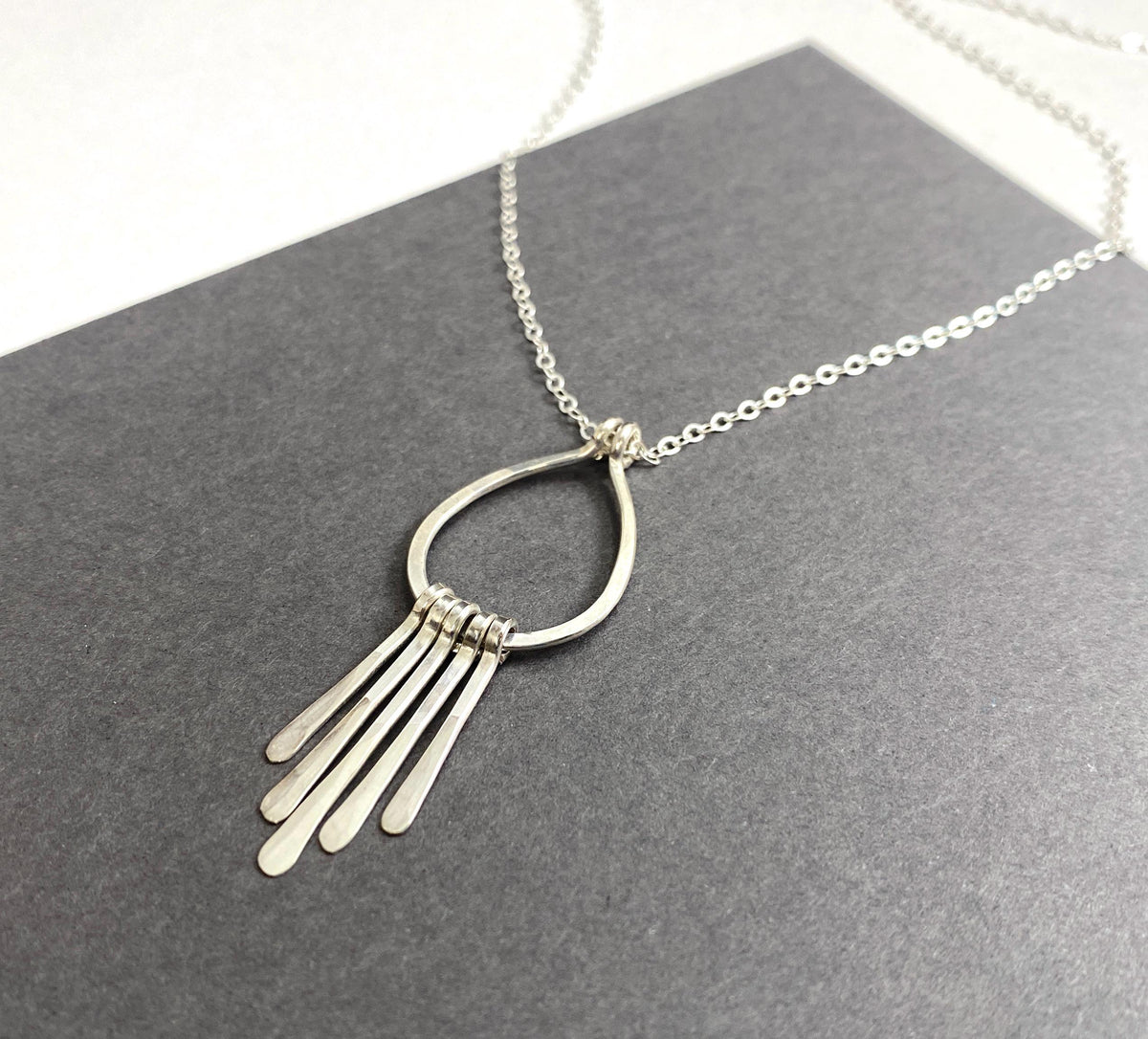 Silver Teardop Metal Fringe Pendant