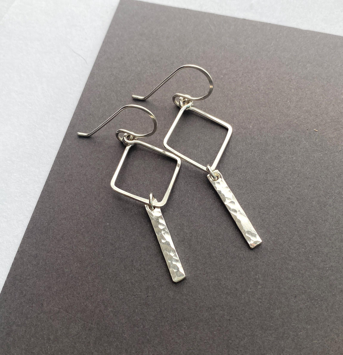 Geometric hammered sterling silver dangle earrings