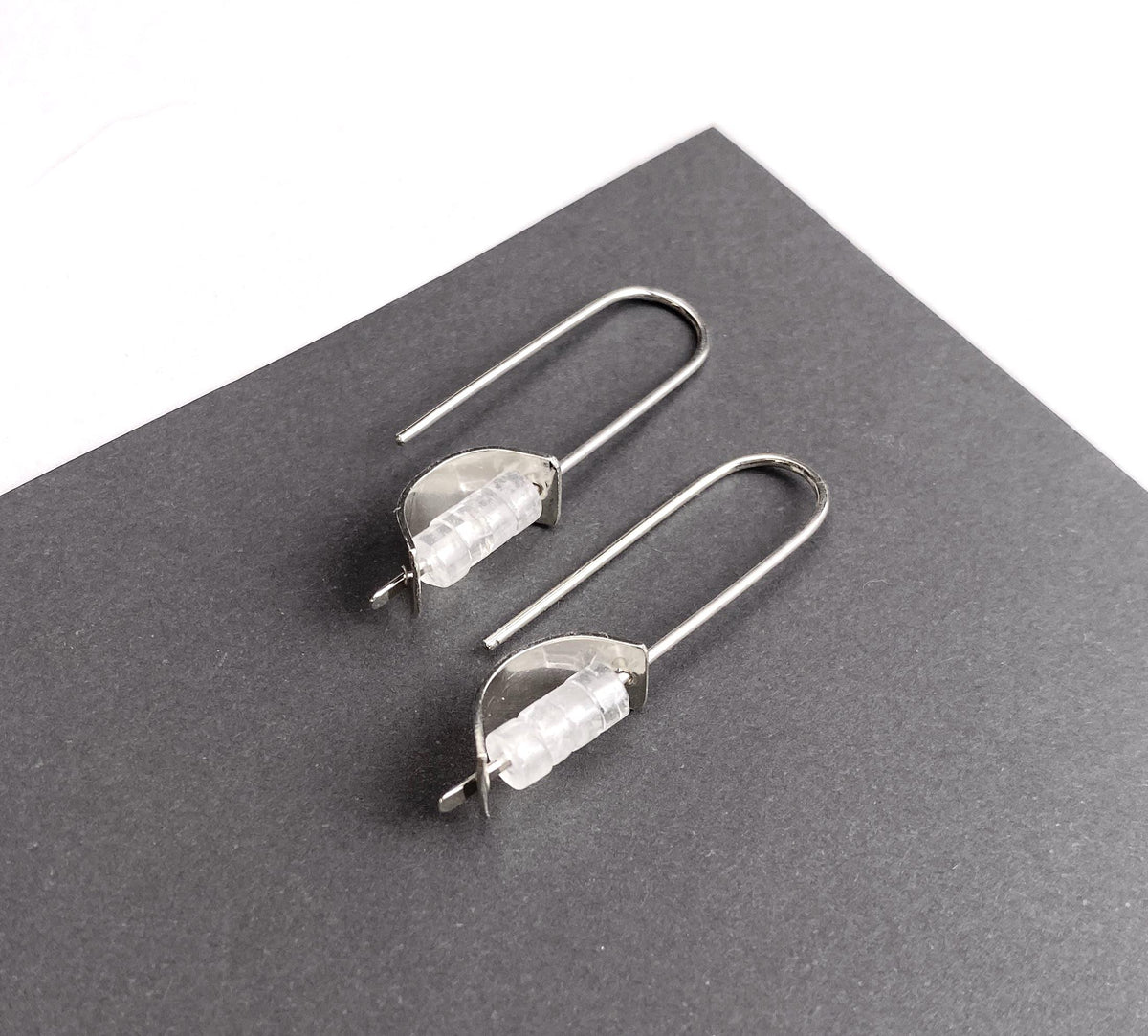 Modern Sterling Silver Quartz Drop Wire Earrings