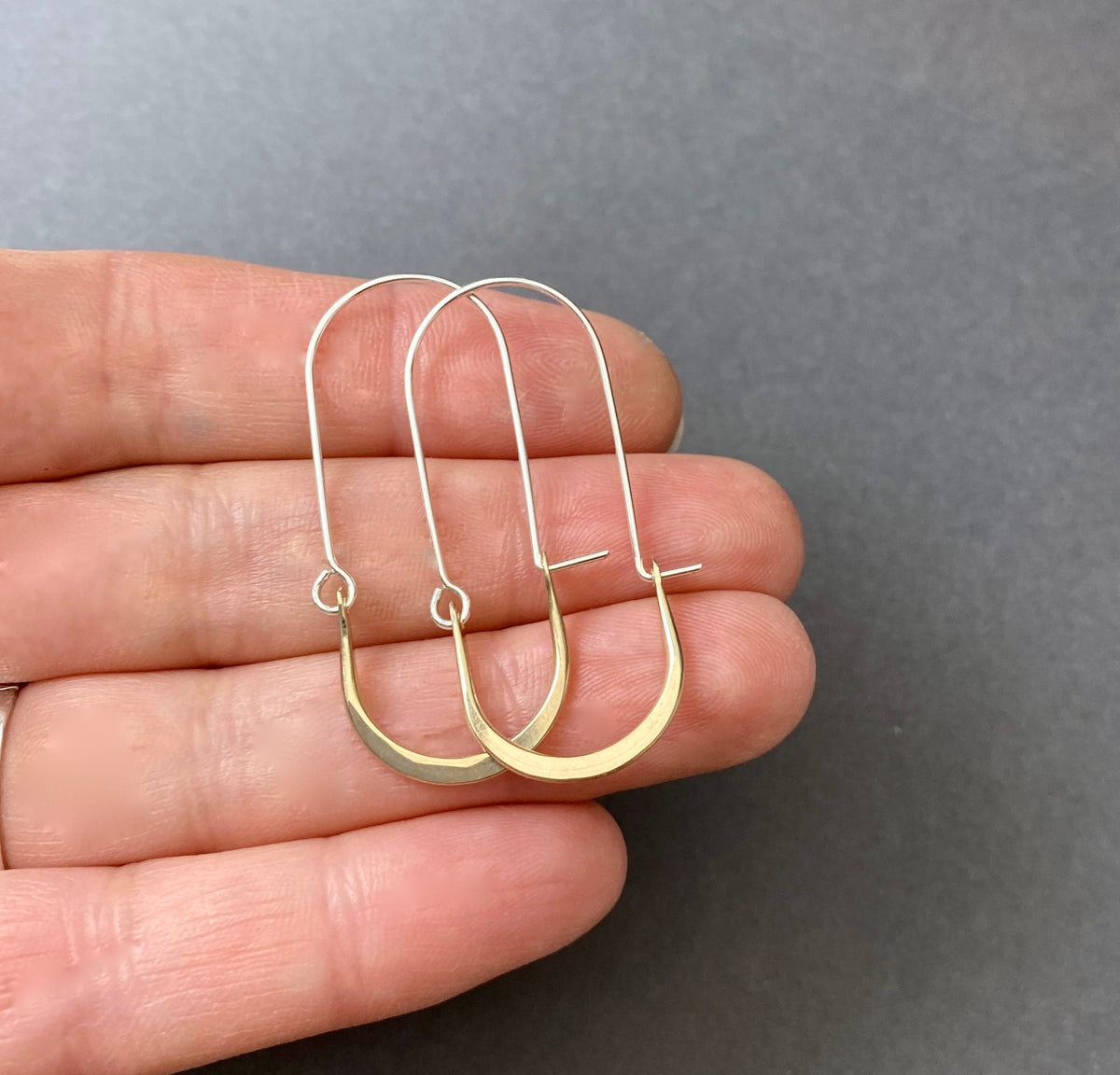 Elongated Silver and Gold Narrow Oval Hoops