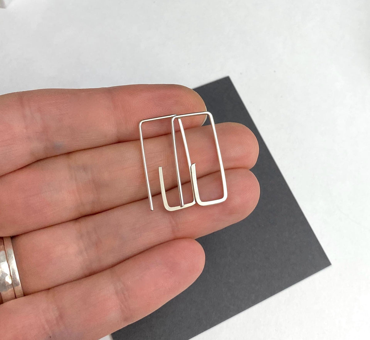 Silver Minimalist Geometric Wire Earrings