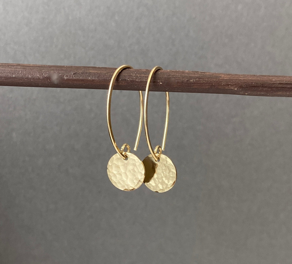 Small Minimalist Gold Disc Drop Earrings