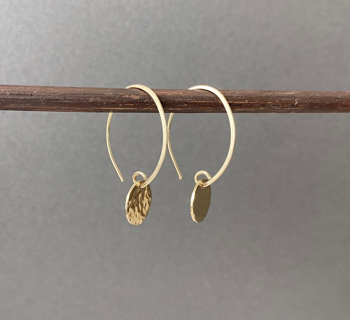 Small Minimalist Gold Disc Drop Earrings