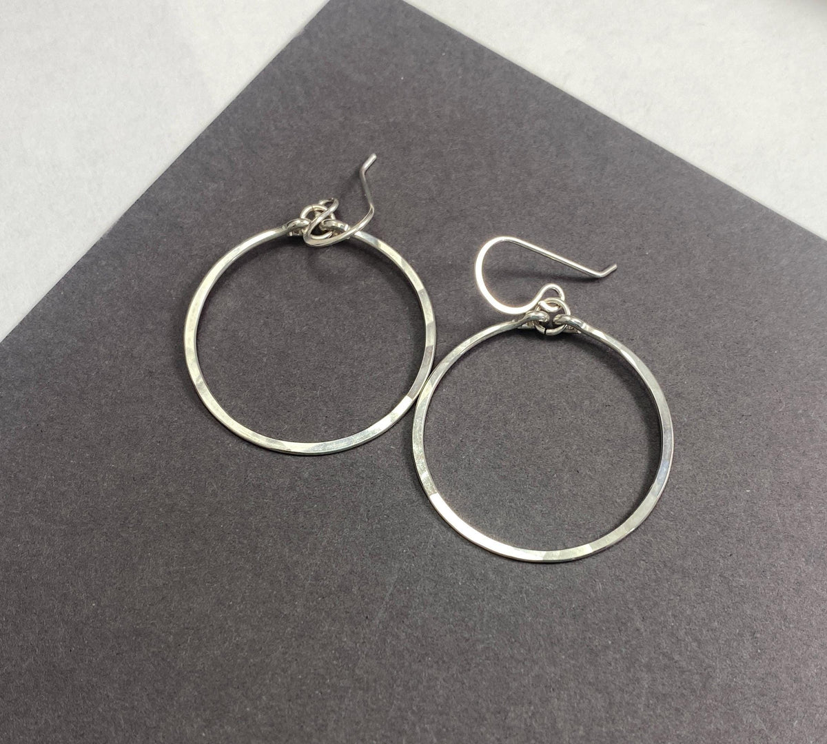 Sterling Silver Medium Dangle Hoop Earrings