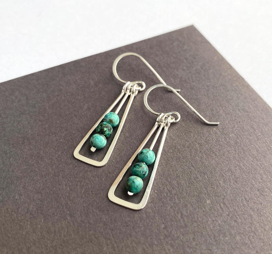 Silver Boho Gemstone Geometric Dangle Earrings