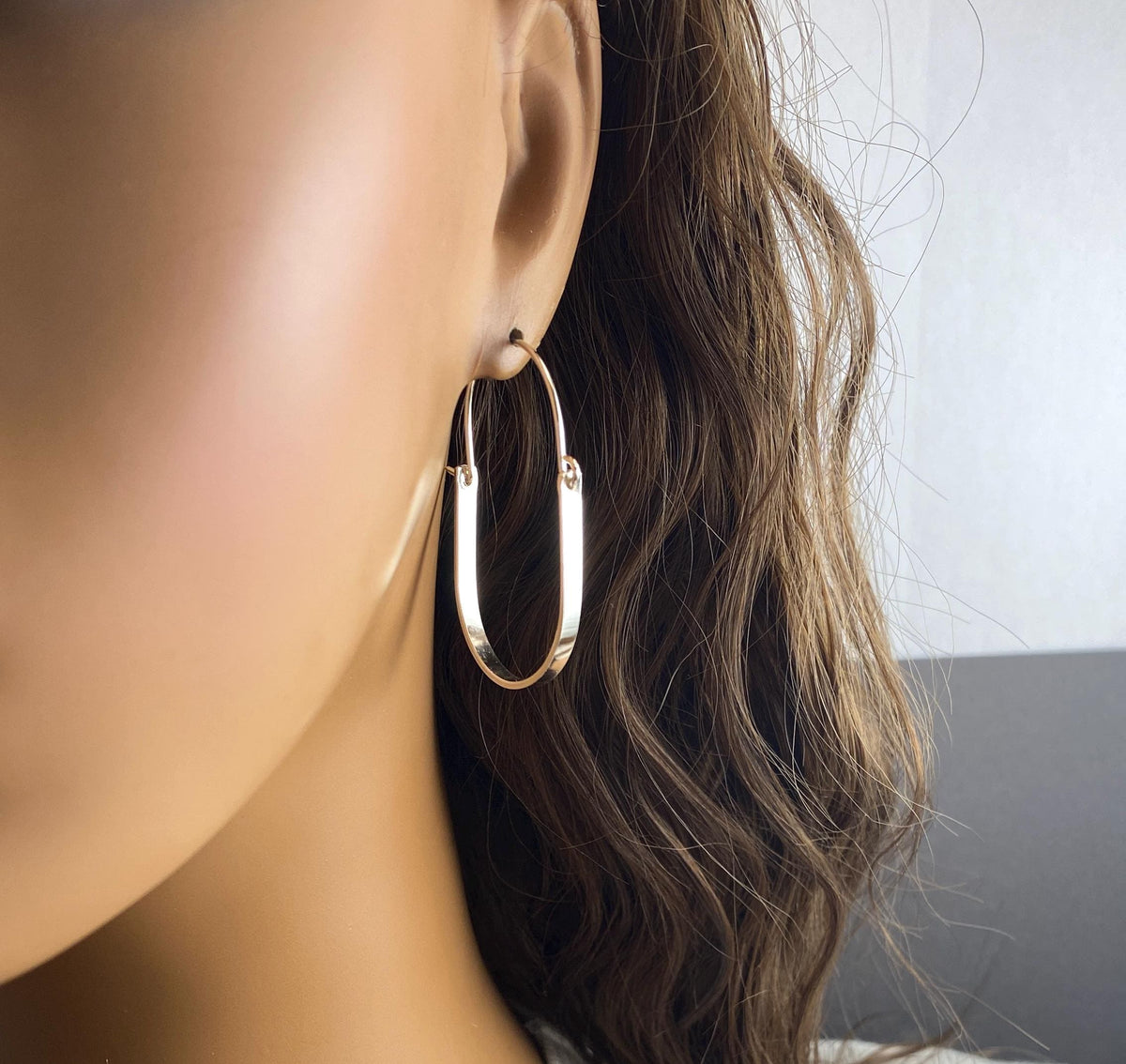 Long Sterling Silver Oblong Oval Hoop Earrings