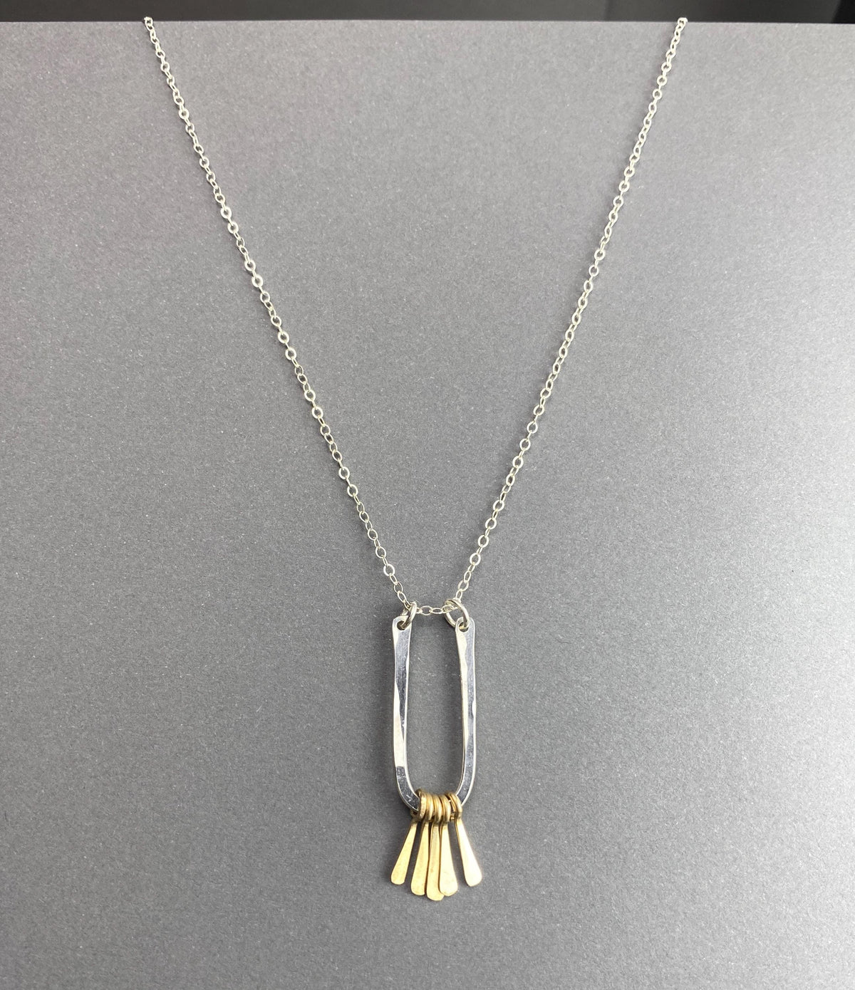 Silver and Gold Mixed Metal Fringe Pendant Necklace