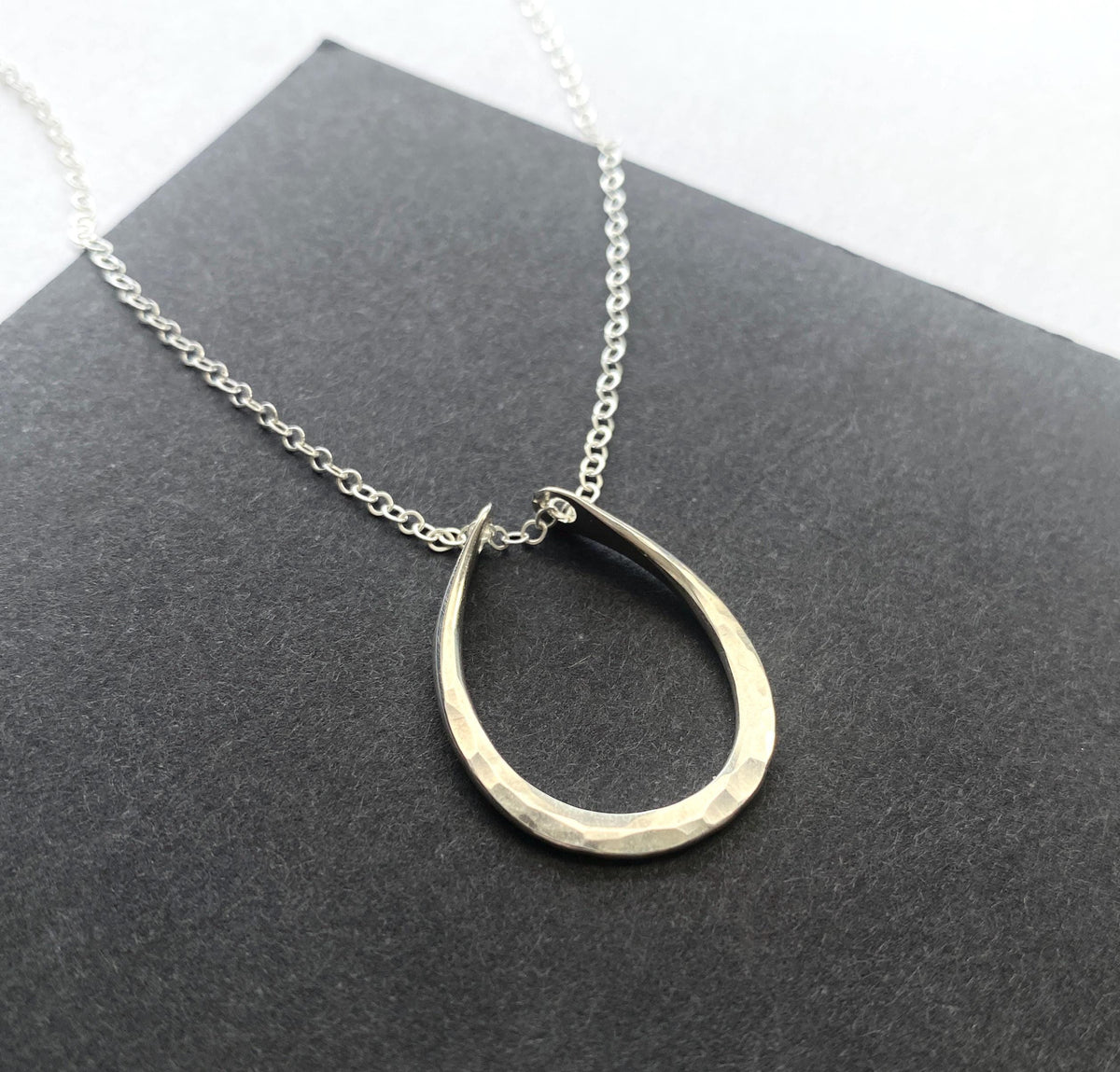 Hammered Silver Oval Pendant Necklace