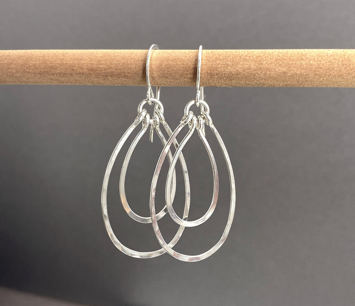 Sterling silver Teardrop Double Oval Dangle Hoop Earrings