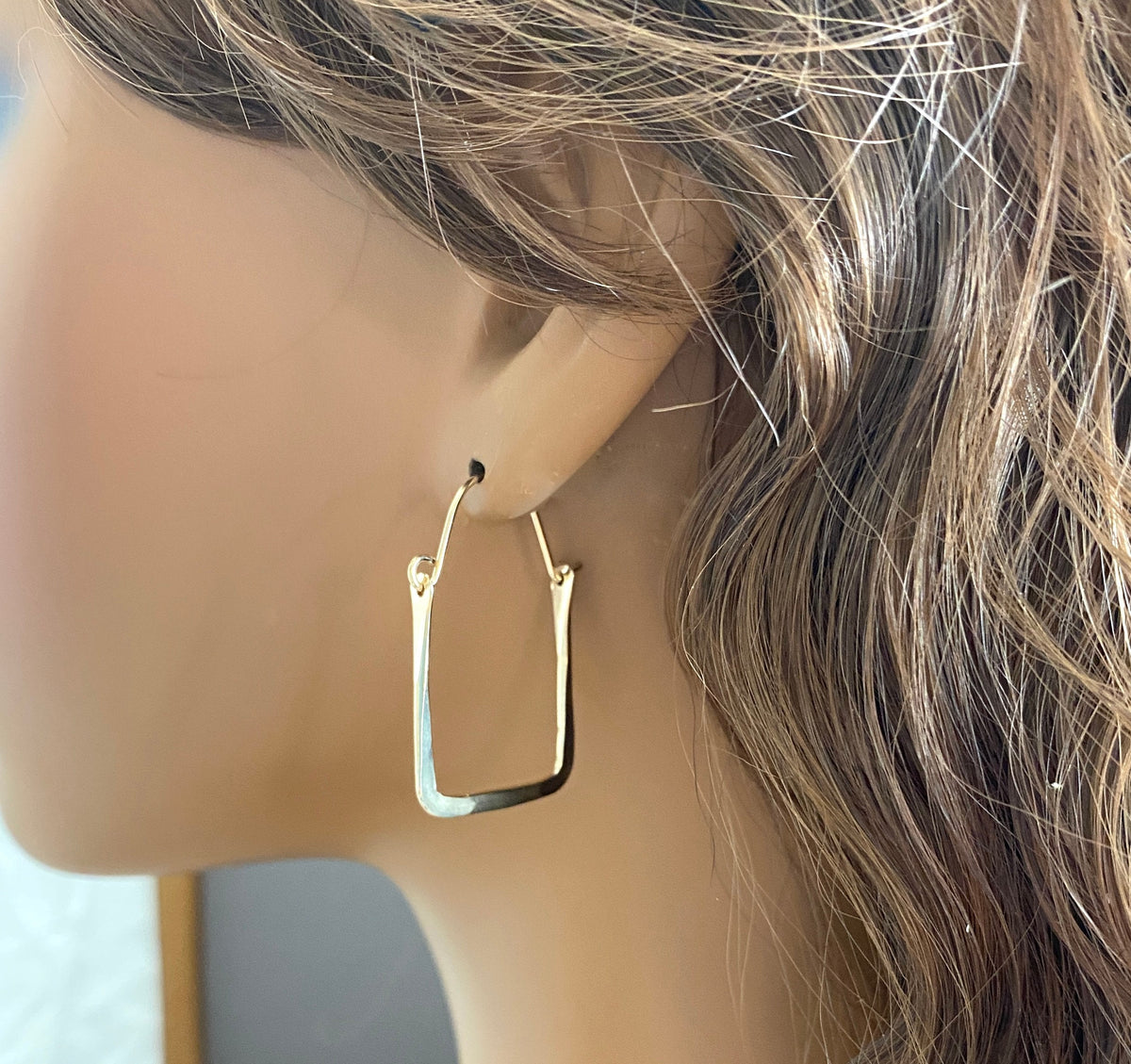 Rectangle gold filled hoop earrings
