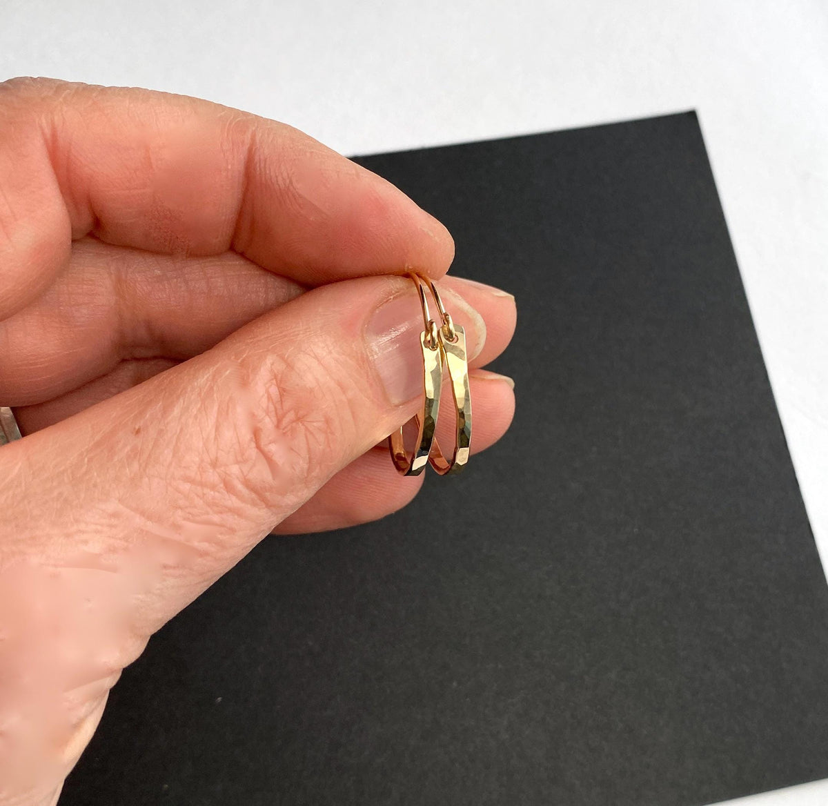 Small Gold Filled Hammered Hoop Earrings
