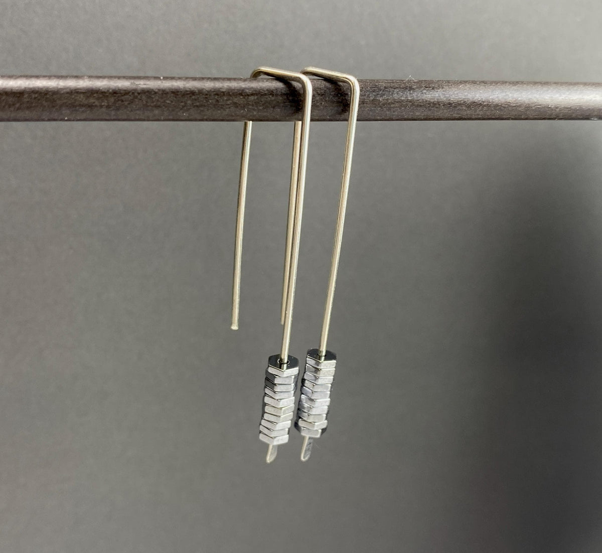 Long Minimalist Modern Silver Wire Drop Earrings