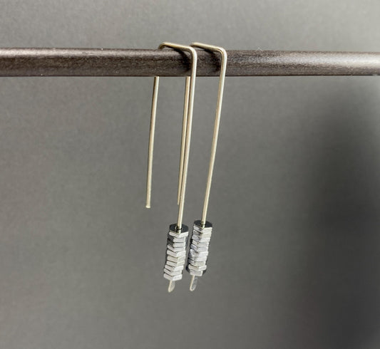 Long Minimalist Modern Silver Wire Drop Earrings