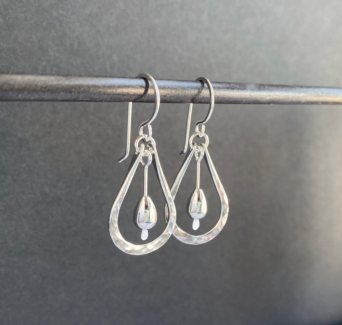 Hammered Teardrop Sterling Silver Dangle Drop Earrings