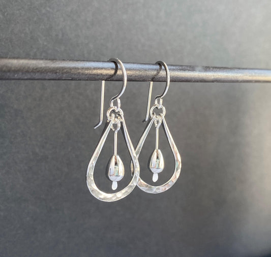 Hammered Teardrop Sterling Silver Dangle Drop Earrings