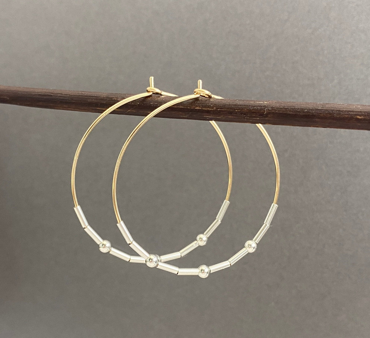 Two Tone Silver and Gold Hoop Earrings
