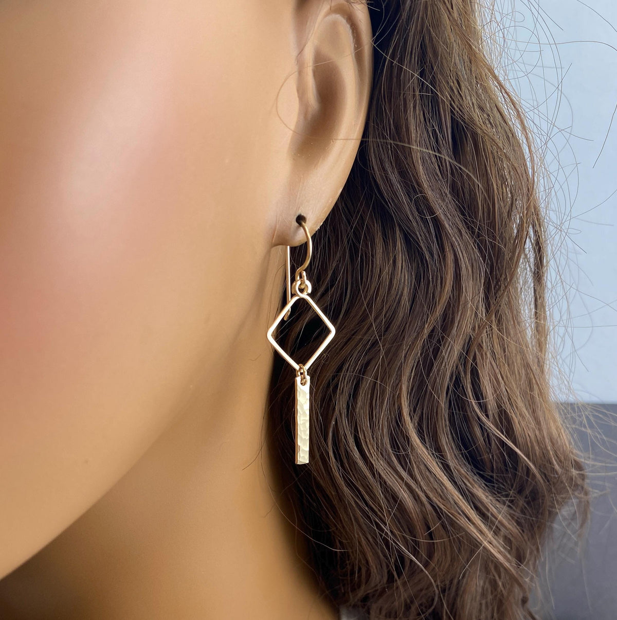 Geometric hammered gold dangle earrings