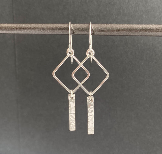Geometric hammered sterling silver dangle earrings