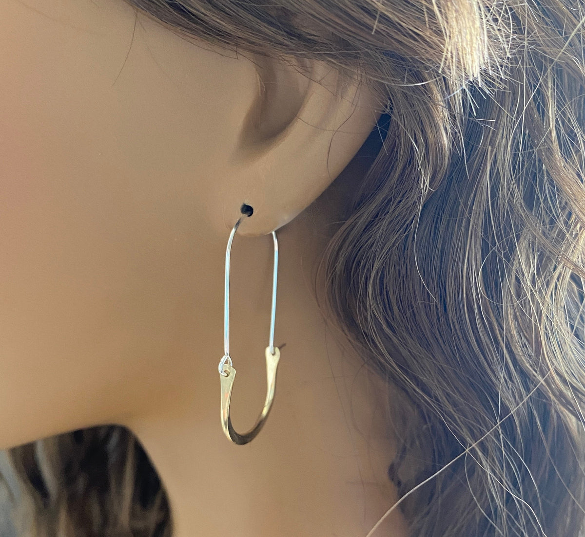 Elongated Silver and Gold Narrow Oval Hoops