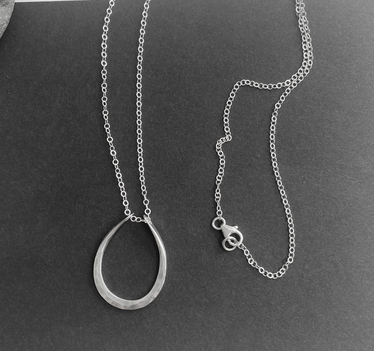 Hammered Silver Oval Pendant Necklace