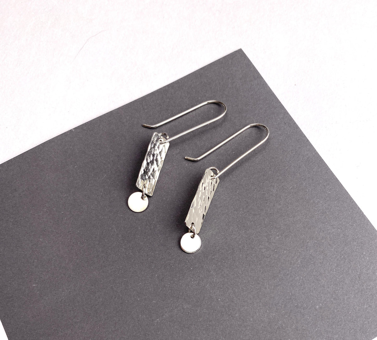 Long Hammered Silver Bar Drop Earrings