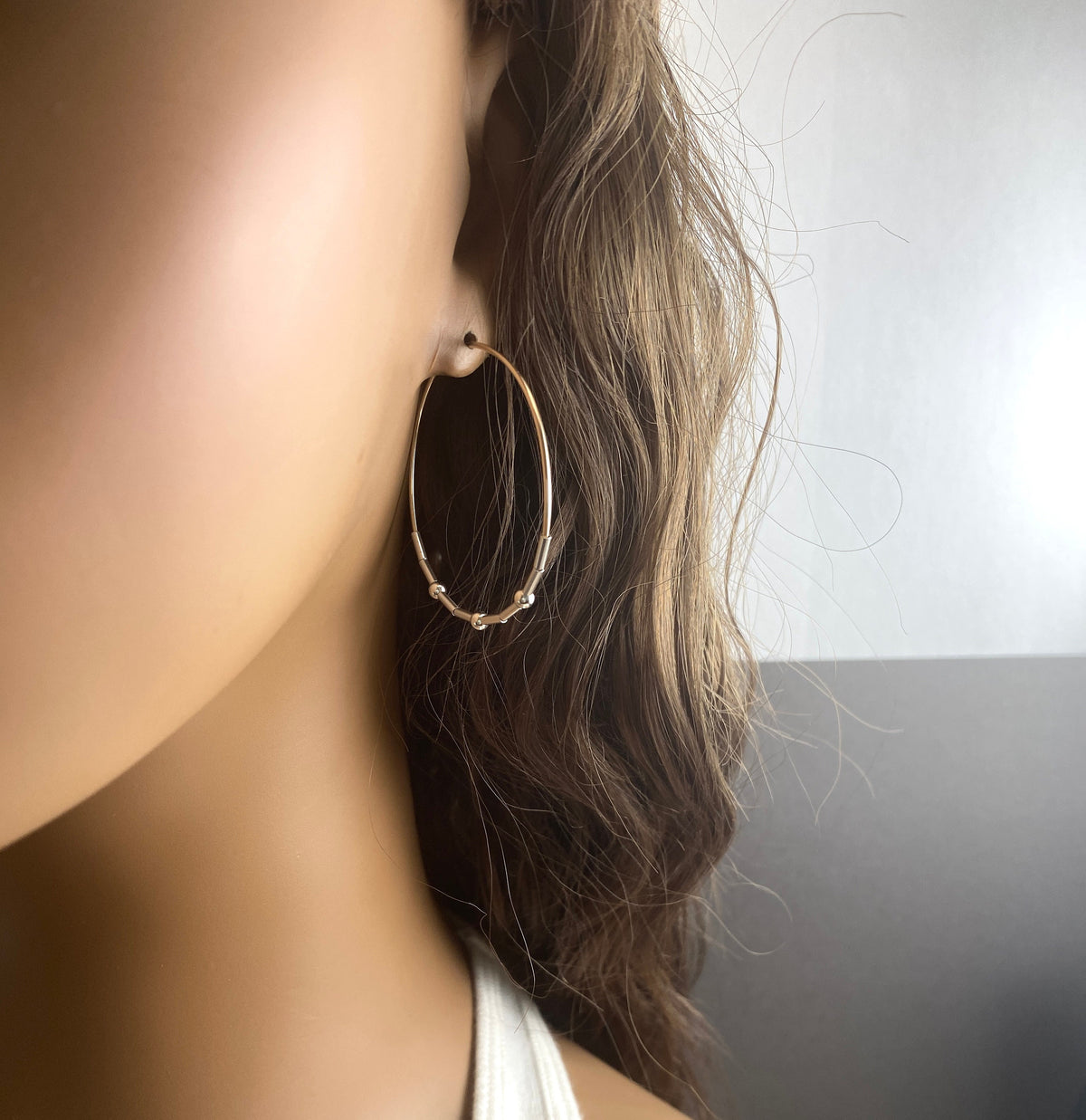 Two Tone Silver and Gold Hoop Earrings