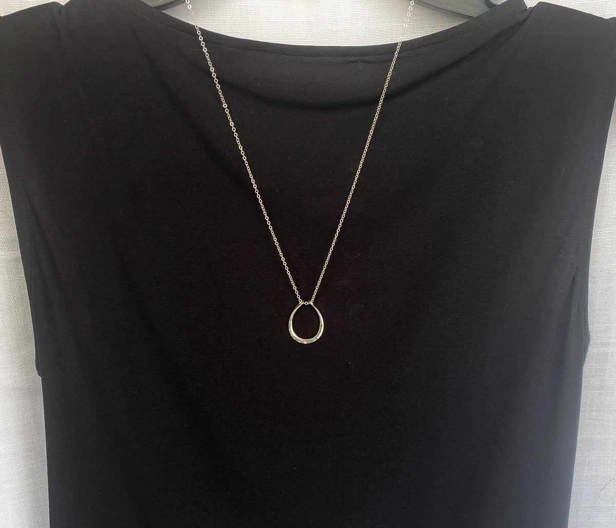 Hammered Silver Oval Pendant Necklace
