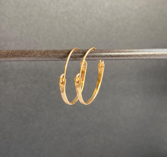 Small Gold Filled Hammered Hoop Earrings