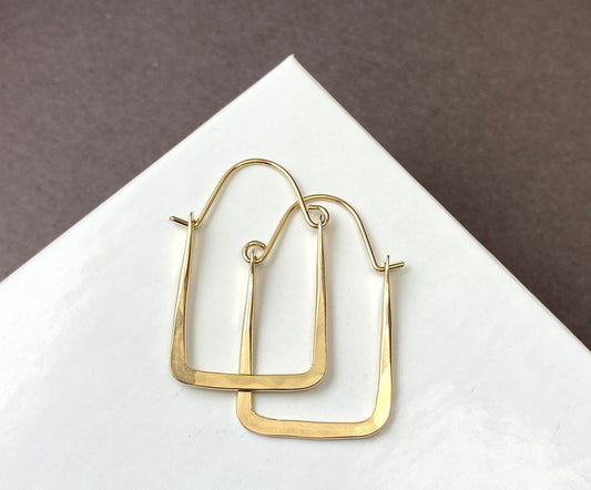 Rectangle gold filled hoop earrings