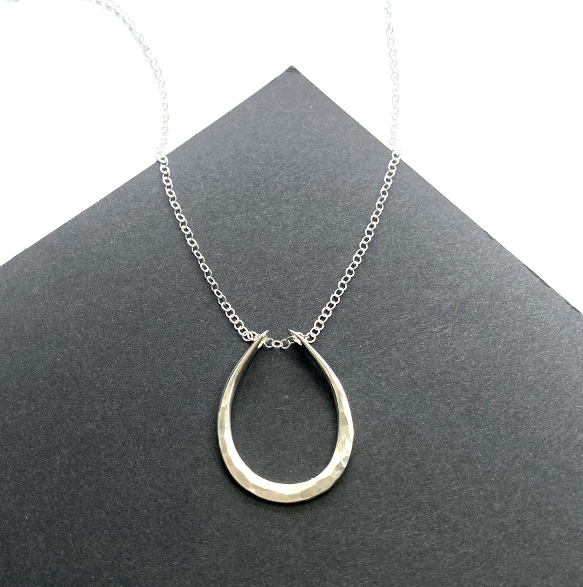 Hammered Silver Oval Pendant Necklace