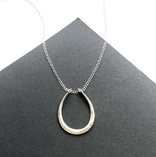Hammered Silver Oval Pendant Necklace