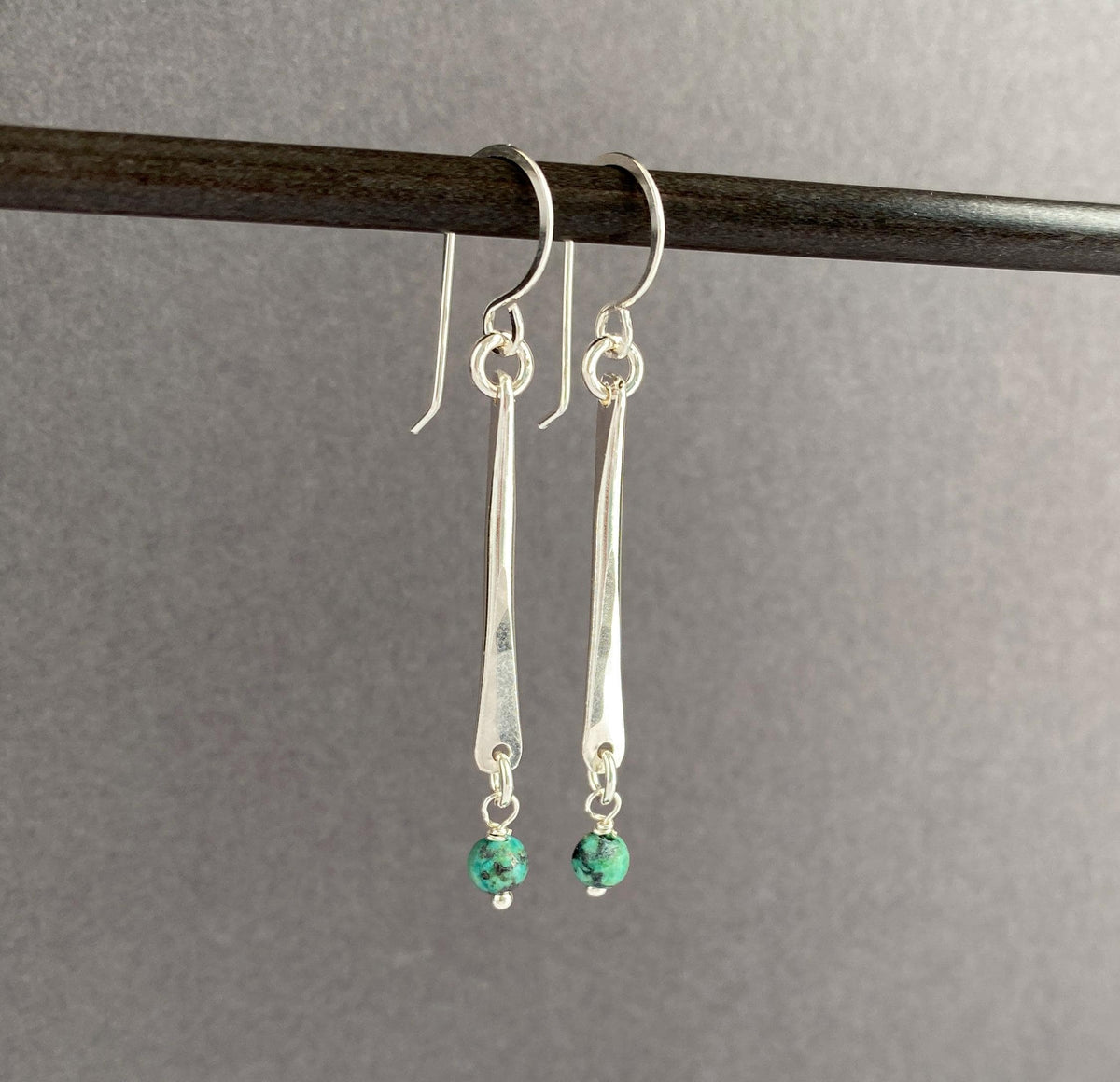 Long Sterling Silver Drop Earrings With African Turquoise