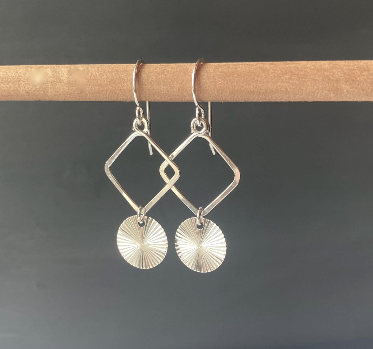 Geometric sterling silver dangle earrings with disc drops