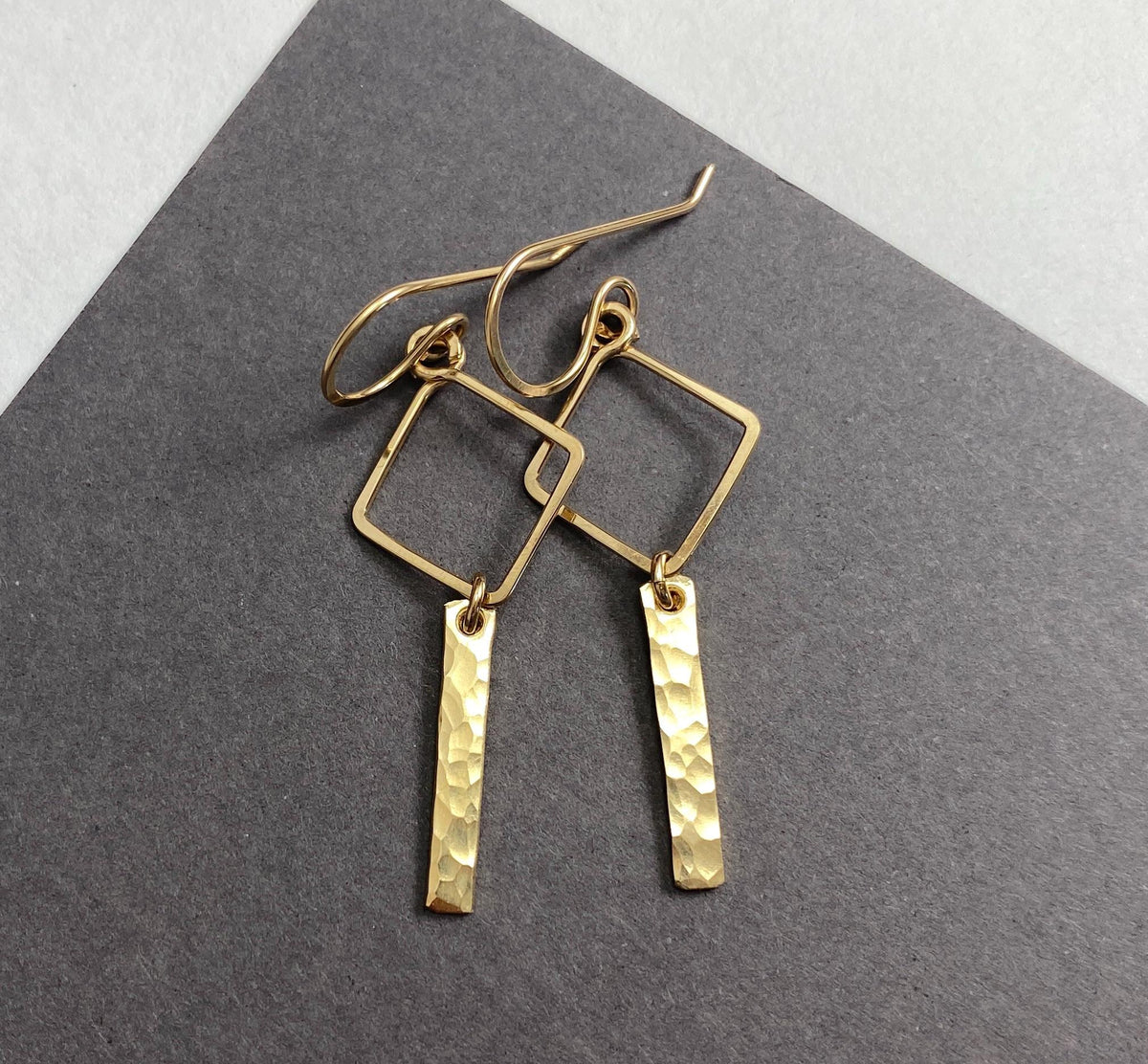 Geometric hammered gold dangle earrings