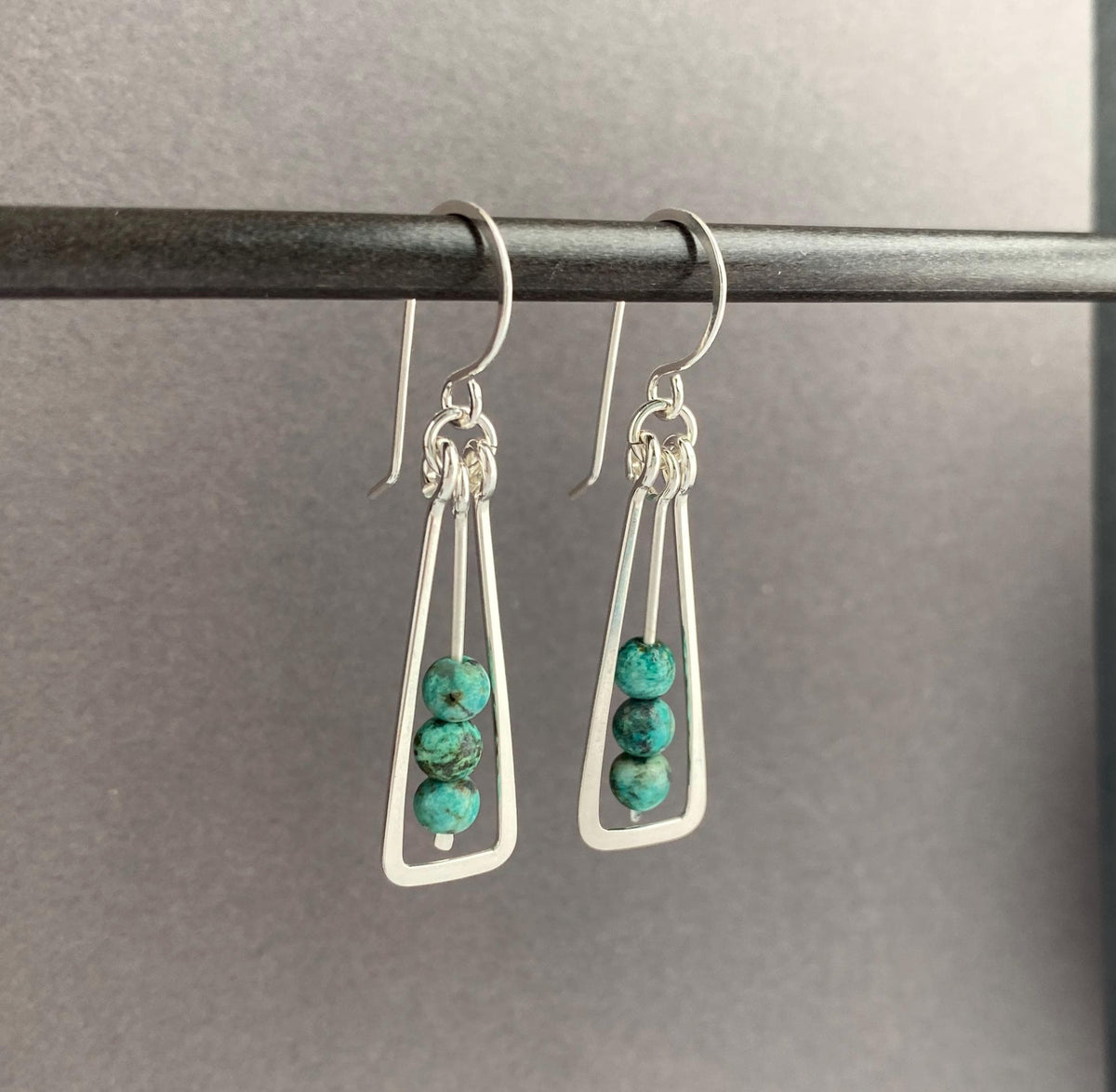 Silver Boho Gemstone Geometric Dangle Earrings