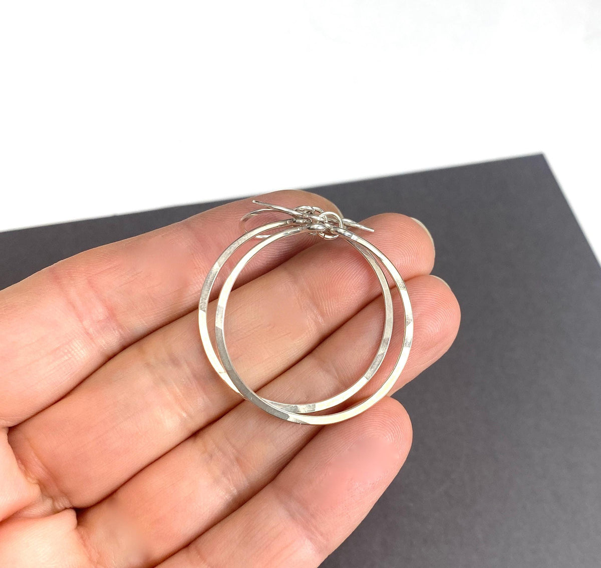 Sterling Silver Medium Dangle Hoop Earrings