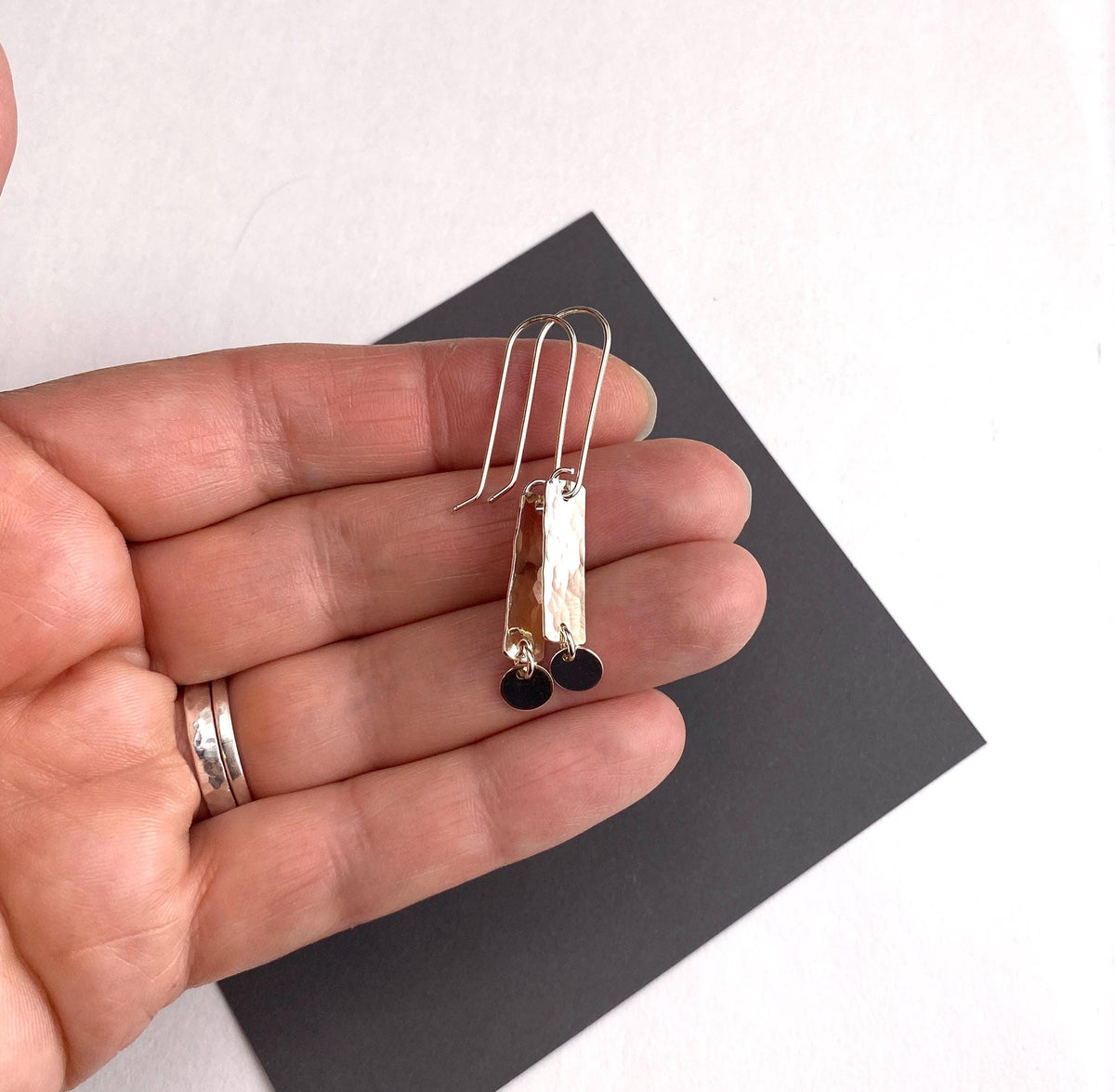Long Hammered Silver Bar Drop Earrings