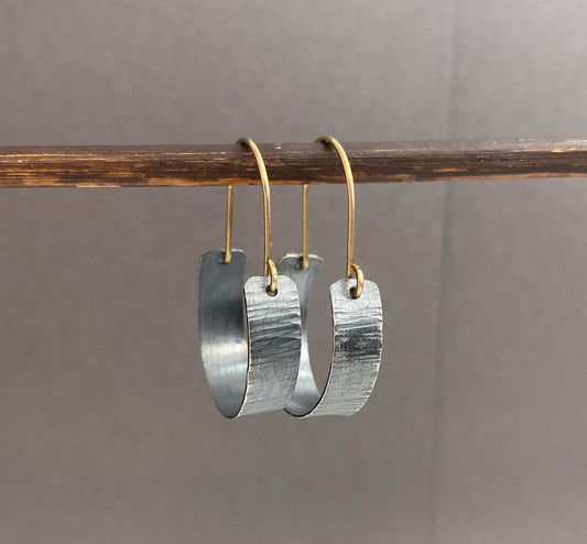 Small oxidized silver and gold two tone hoops