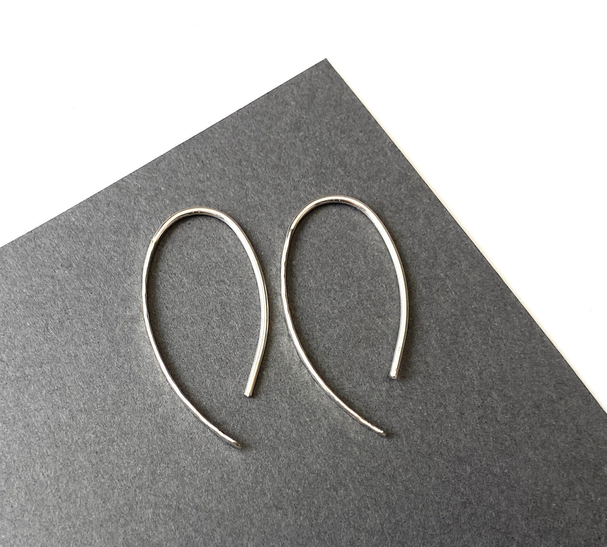 Hammered Oval Minimalist Open Hoop Earrings