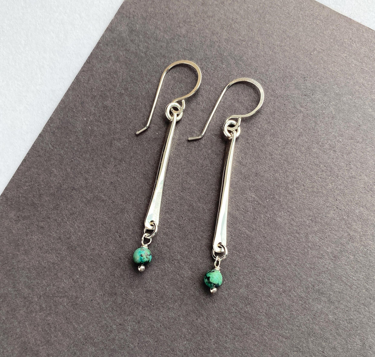 Long Sterling Silver Drop Earrings With African Turquoise