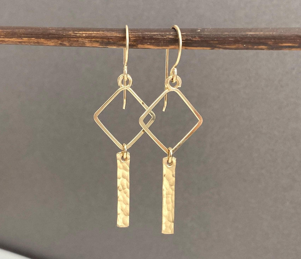 Geometric hammered gold dangle earrings